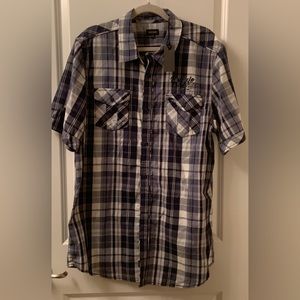 NWT Buffalo David Bitton blue plaid button‎ down men’s shirt size XXL